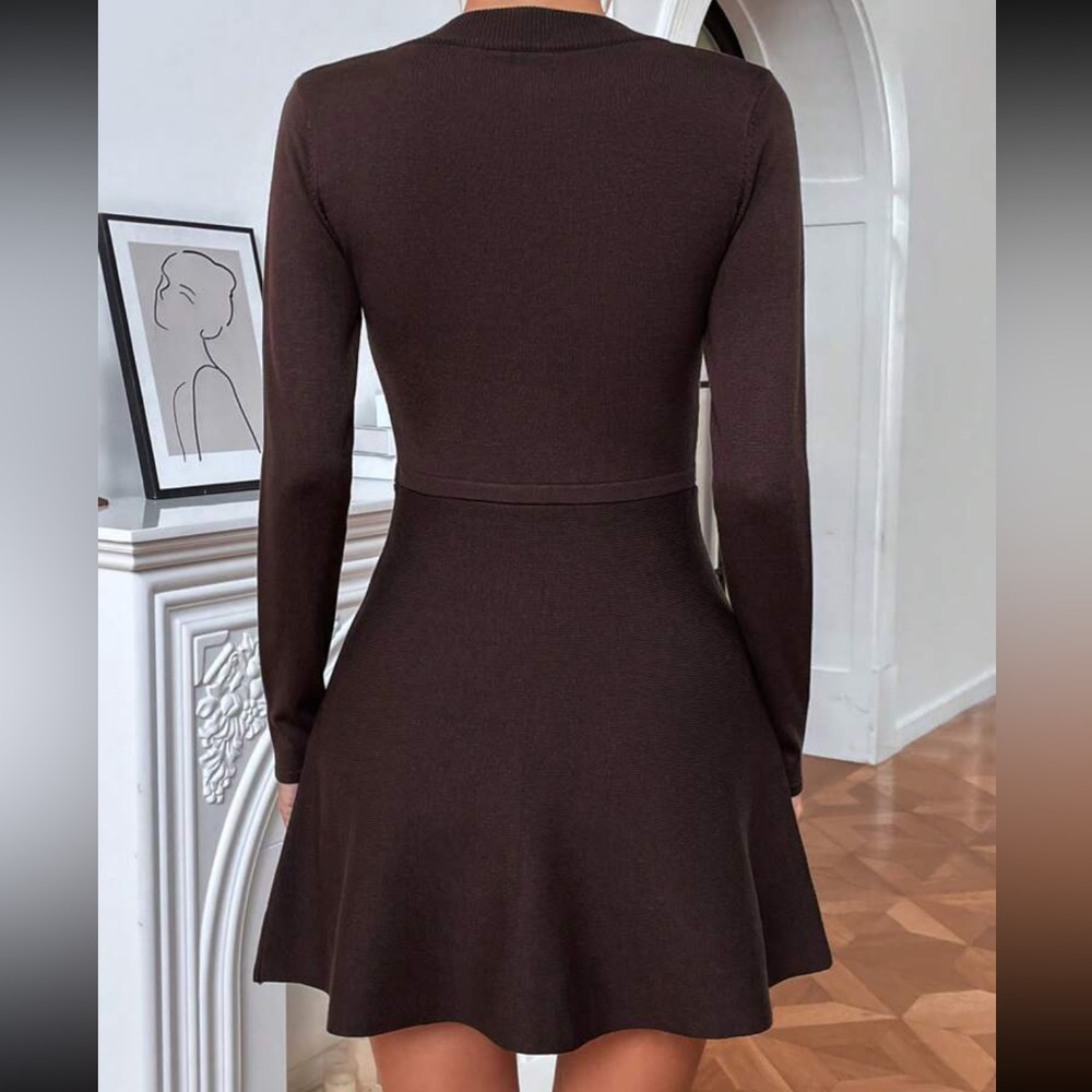 Red knit sweater skater mini dress - long sleeves - Picture 12 of 14